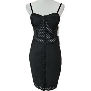 Iris Sheer Black Mesh Dress Womens Large Built In Bra Clubbing Rave Sexy Bodycon